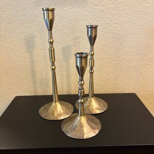Set of 3 | Bronze Handmade Vintage Taper Candlestick Holder Set